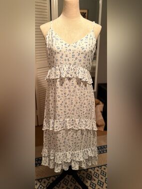 Altar'd State White Floral Ruffle Midi Dress